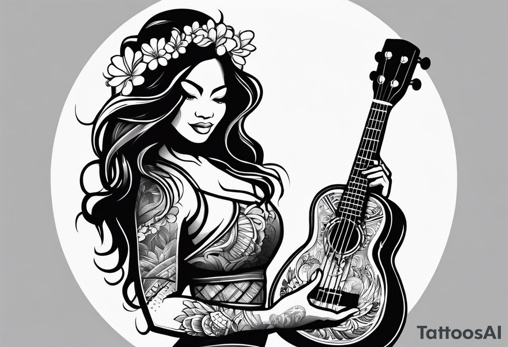 Standing vahine who dance with ukulele tattoo idea