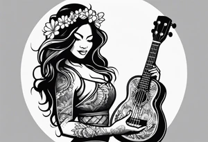 Standing vahine who dance with ukulele tattoo idea