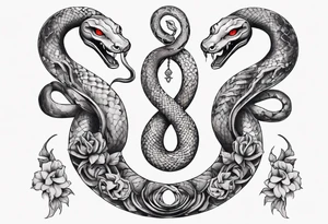 two snakes around a Buddhist amulet that represents strength, protection, and love tattoo idea