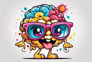 anthropomorphic brain wearing glasses, and crying tattoo idea