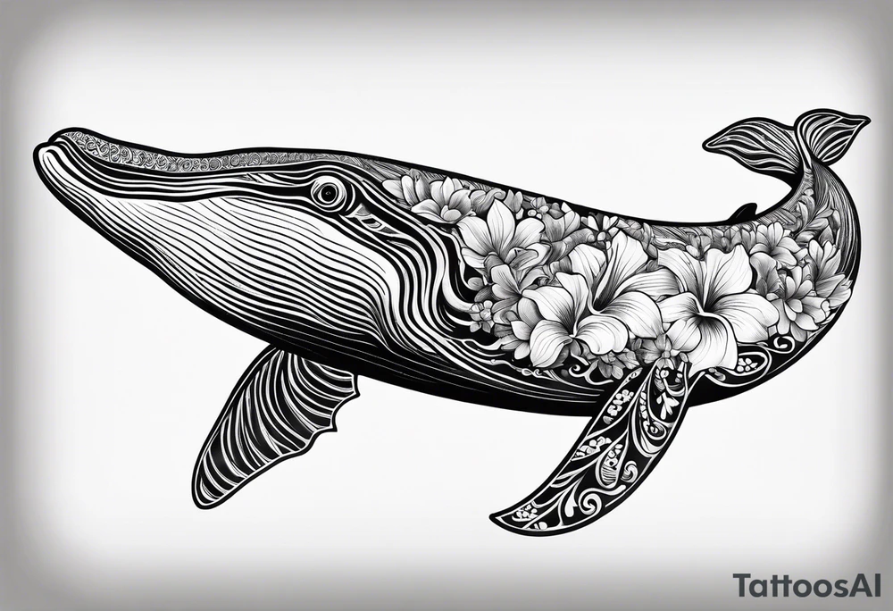 humpback whale Hawaiian flowers tattoo idea