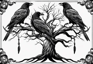 Dead tree arm sleeve with ravens tattoo idea
