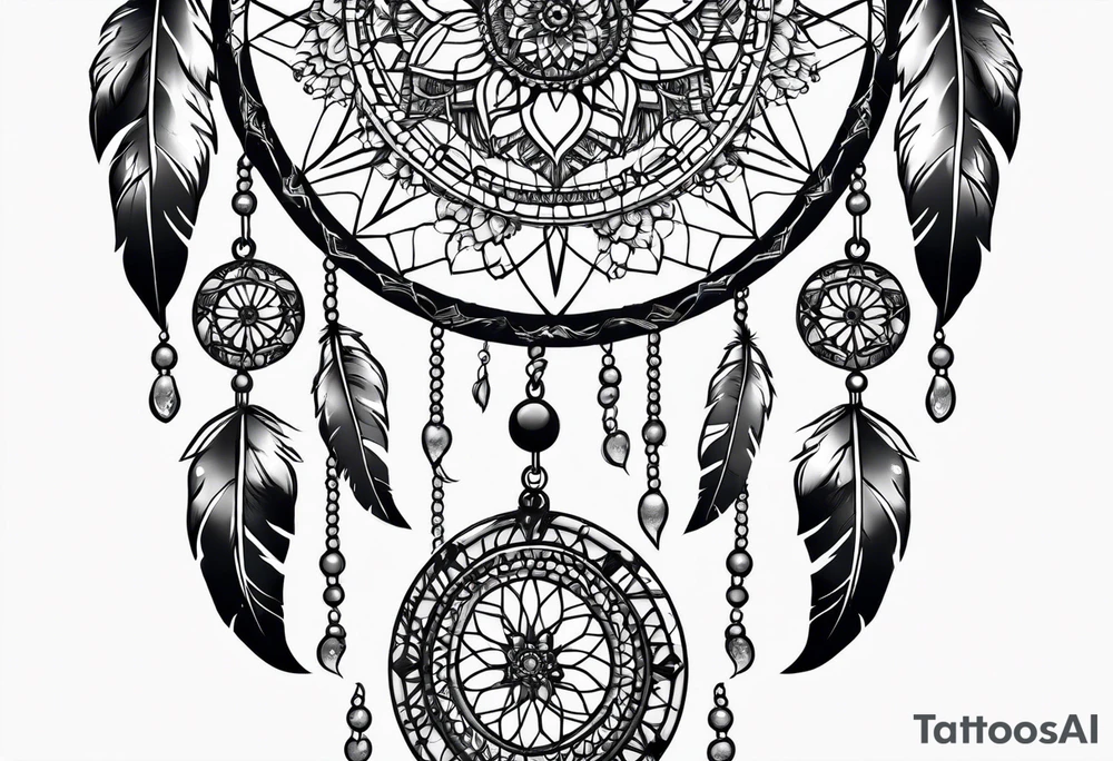 Dream catcher made of skulls with black flowers tattoo idea