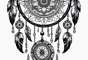 Dream catcher made of skulls with black flowers tattoo idea