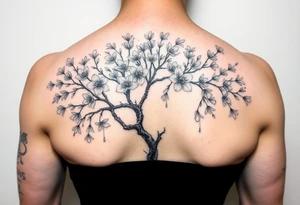 jacaranda tree no leave or  no flowers with lace drop embellishment feminine tattoo idea