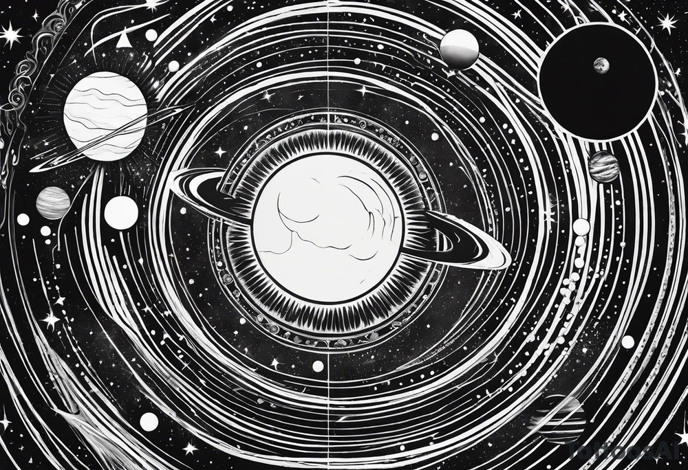 symbolist version of the solar system tattoo idea