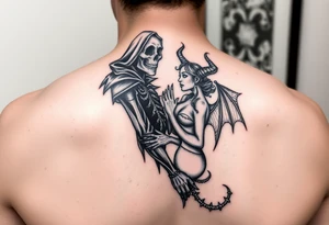 Grim reaper in love with female demon tattoo idea