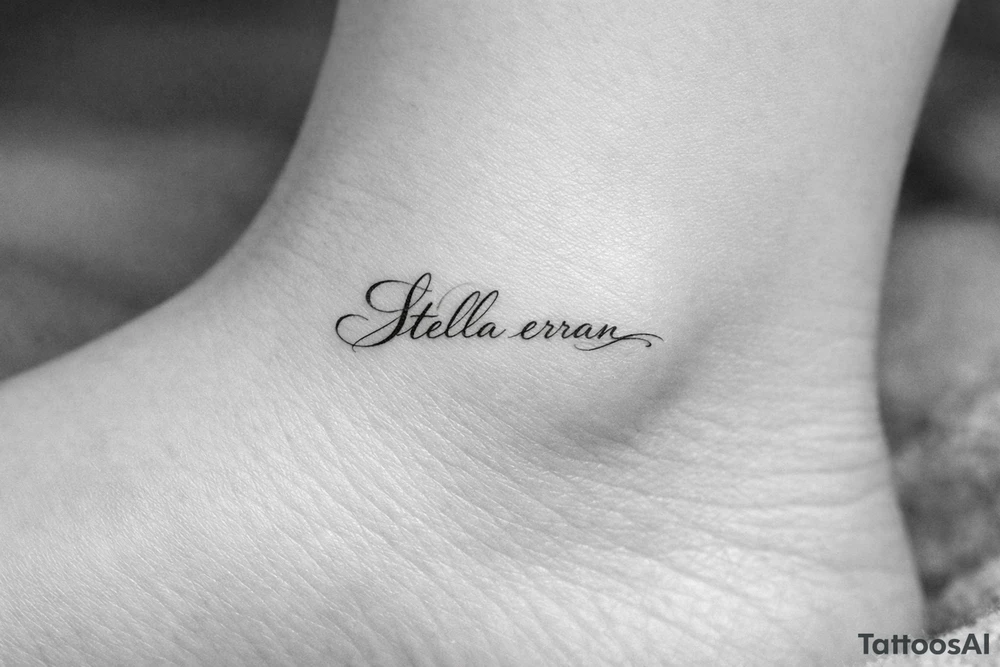 Stella erran, and then beautiful calligraphy cursive on the inner ankle and then beautiful calligraphy cursive on the inner ankle tattoo idea