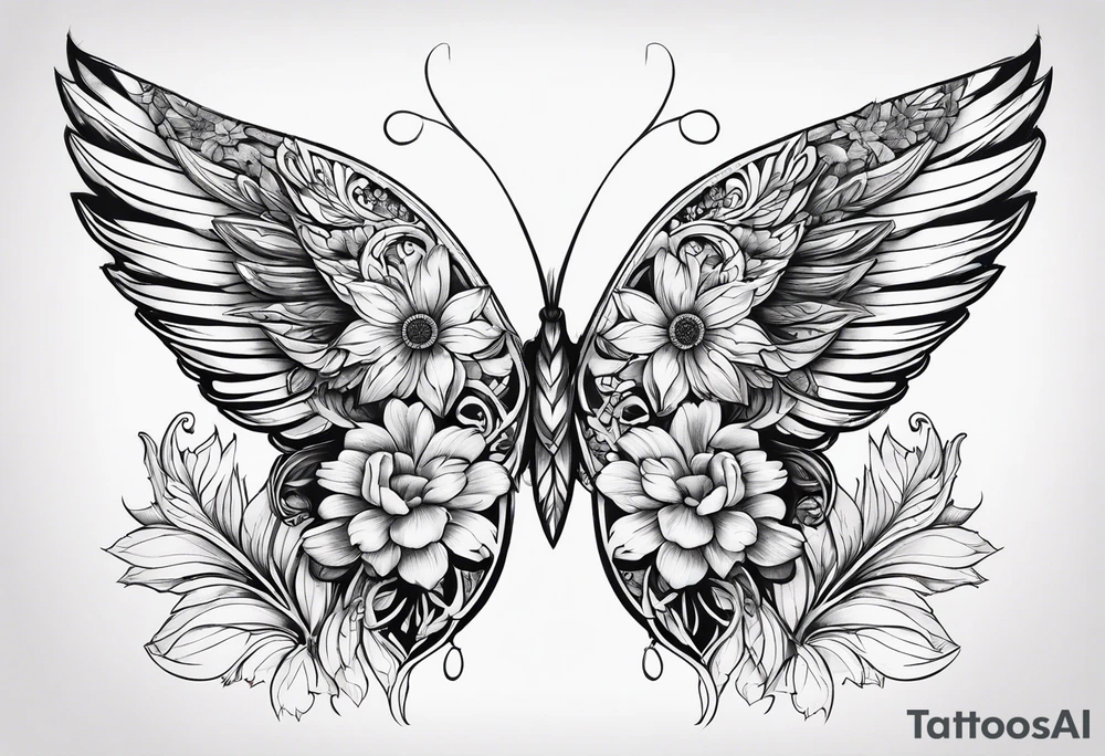 wing, flower, tattoo idea