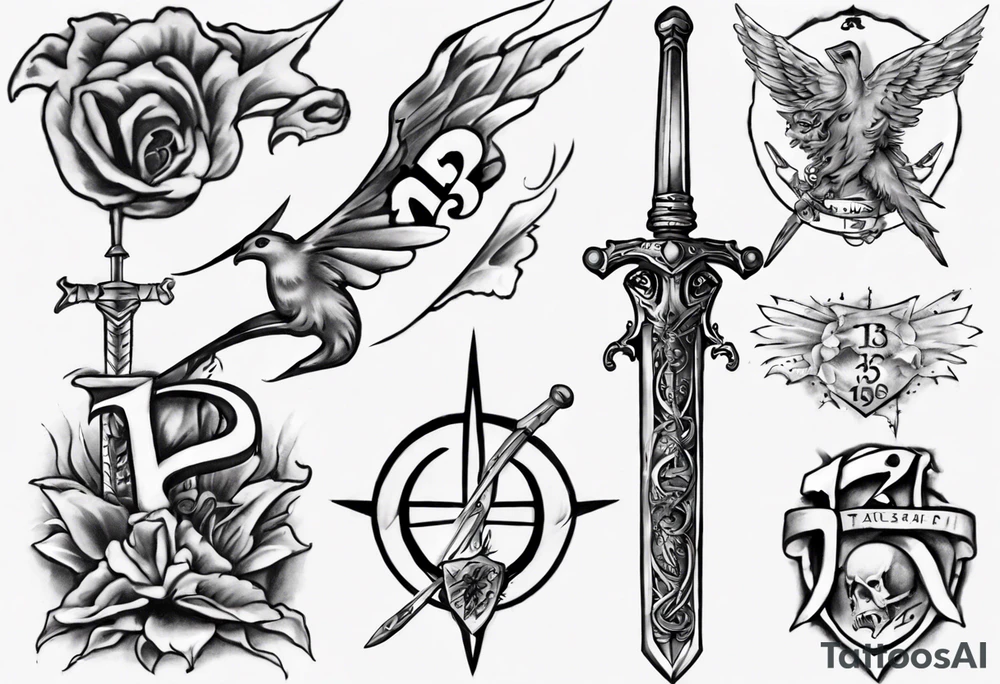 memorial tattoo using "13" and a sword tattoo idea