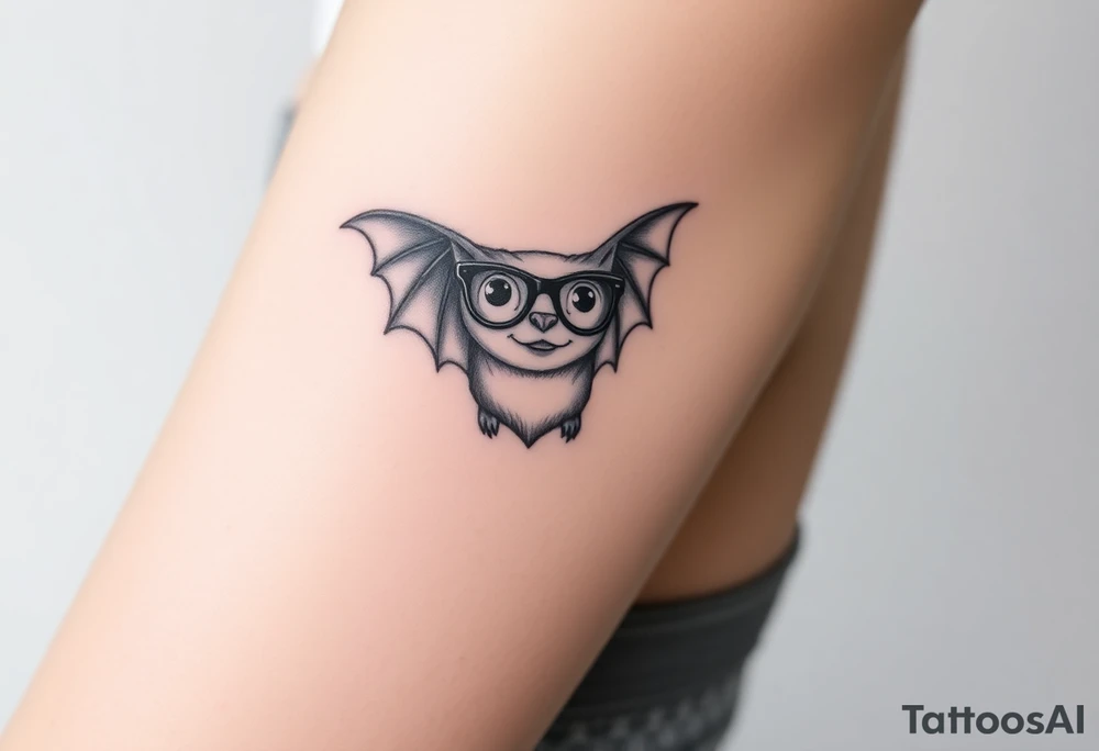 Small bat wearing wire framed glasses tattoo idea