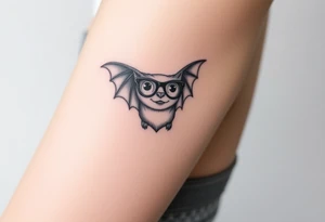 Small bat wearing wire framed glasses tattoo idea