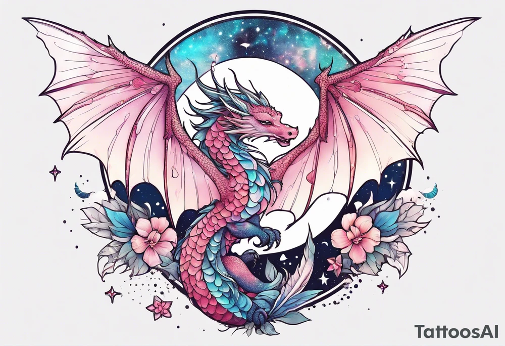 Constellation, wing , snow , cross , dragon female japan kawaii , flower tattoo idea