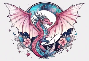 Constellation, wing , snow , cross , dragon female japan kawaii , flower tattoo idea