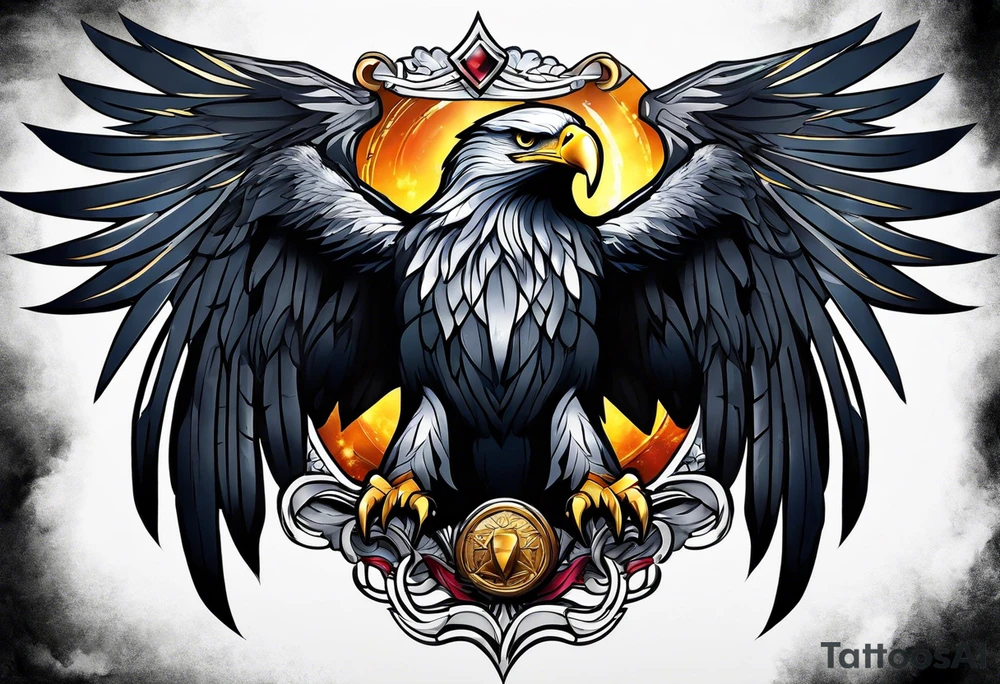 Dark eagle chest tattoo idea