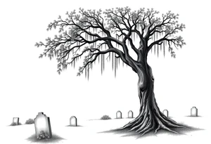 Laurel oak with Spanish moss in a cemetery tattoo idea