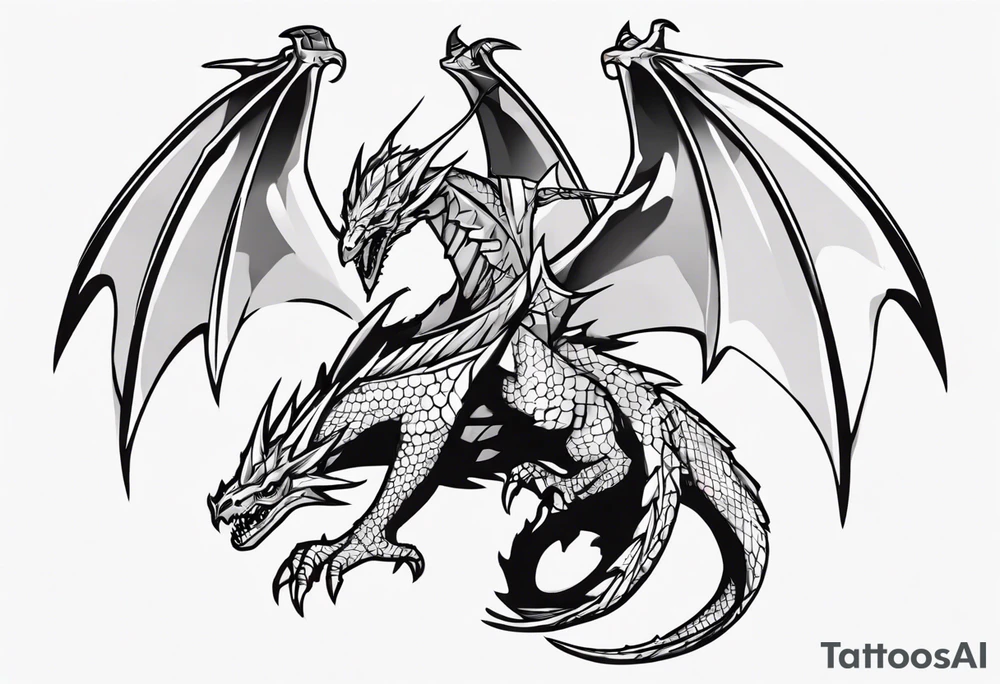 a simple wyvern with a dragon rider human in dragon armor tattoo idea