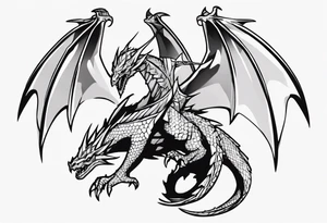 a simple wyvern with a dragon rider human in dragon armor tattoo idea