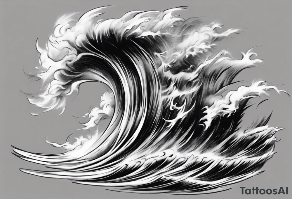 Realisitc depiction of strong wind surging. The style will be of a paint brush tattoo idea