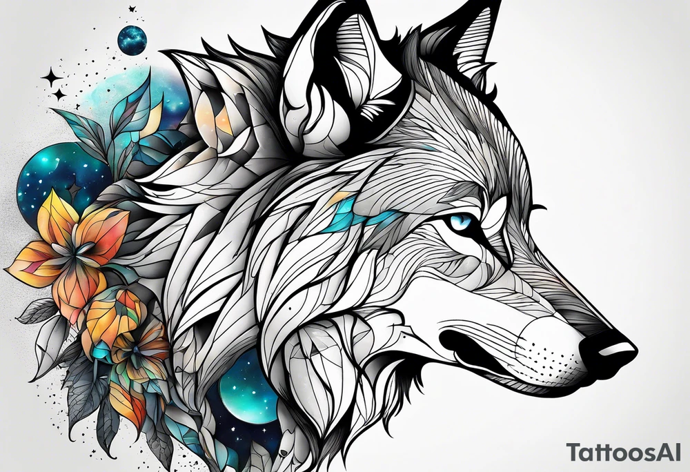 Constellation, two animal wolf, géométric tattoo idea