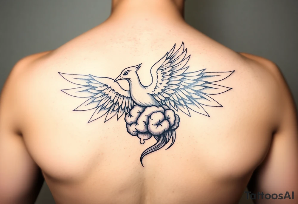 A phoenix rising out of a brain color tattoo idea