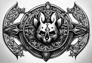 pauldron armor piece with a cross in the center and a paw print tattoo idea