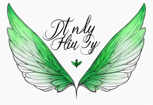 Green fairy wings with text “one day I’ll fly away” tattoo idea