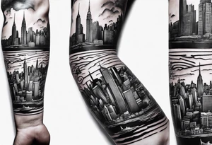 NYC skyline on two sides and cuba in the middle tattoo idea