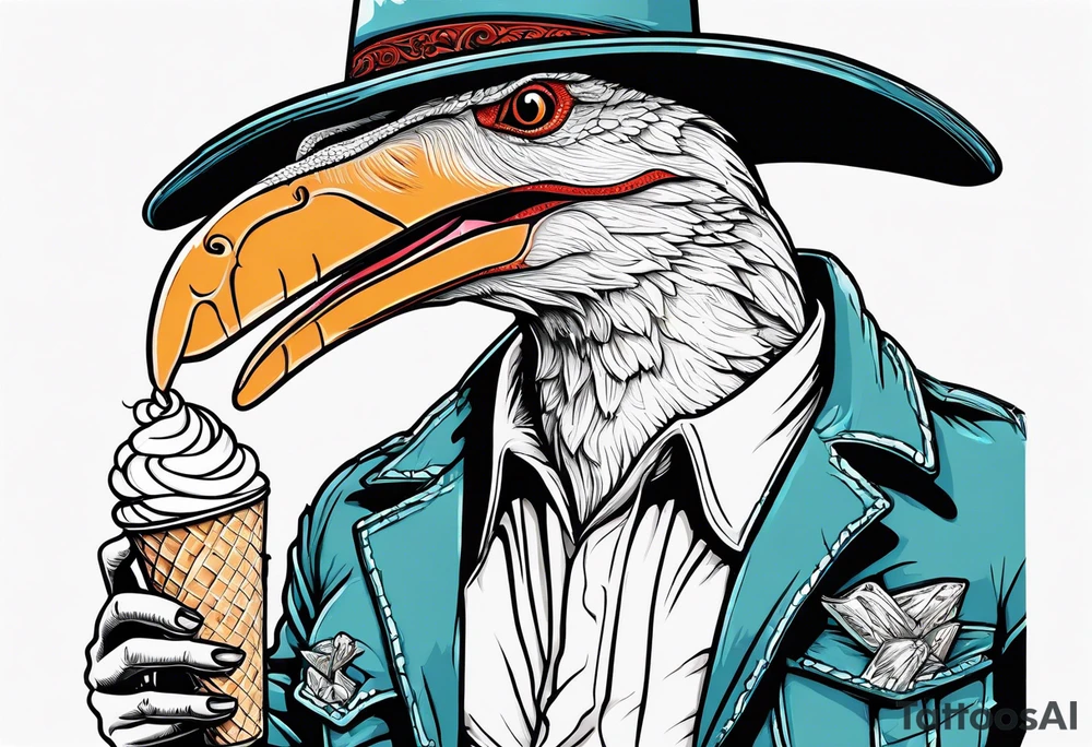 Pterodactyl wearing a cowboy hat eating ice cream sundae tattoo idea