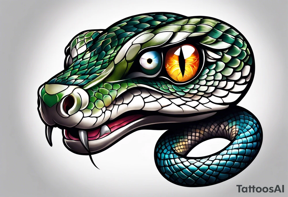 Snake with an evil eye in its mouth tattoo idea