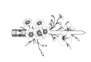 Lightsaber containing daisies, lily of the valley, and morning glories tattoo idea