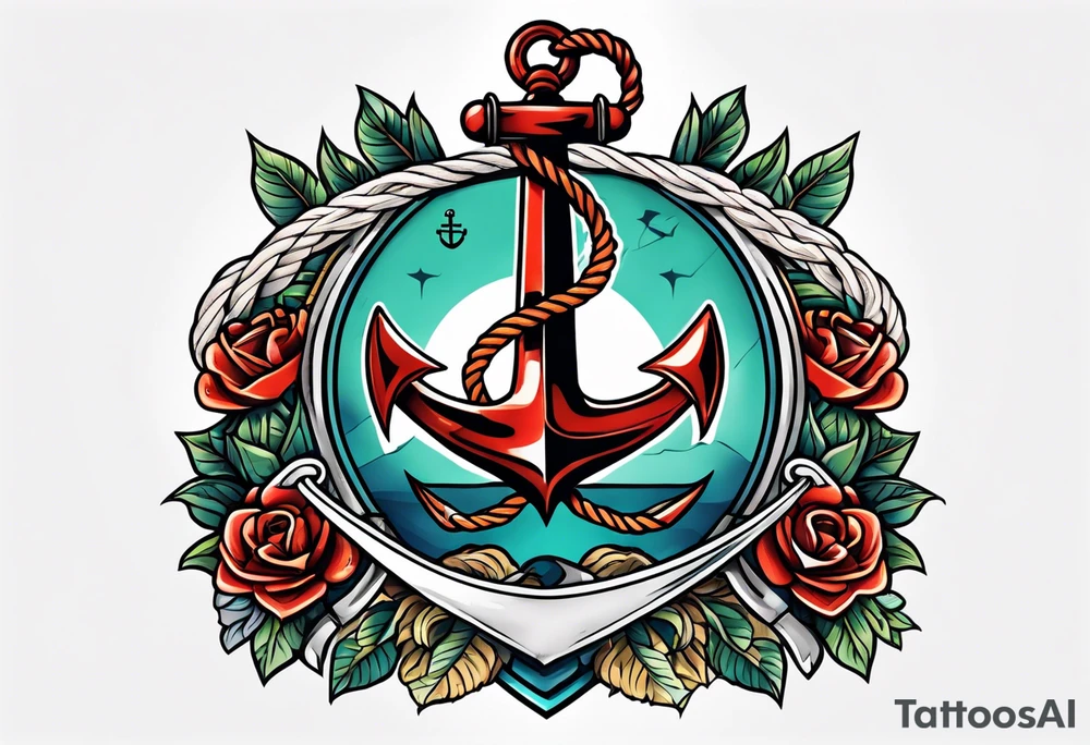 old school anchor with rope wrapped around anchor and banner across anchor tattoo idea