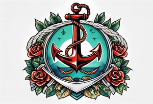 old school anchor with rope wrapped around anchor and banner across anchor tattoo idea