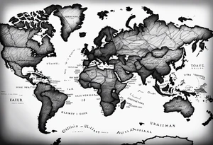 travel, world map, leg tattoo tattoo idea