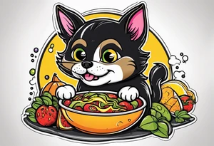 Dog eating  black cat tattoo idea