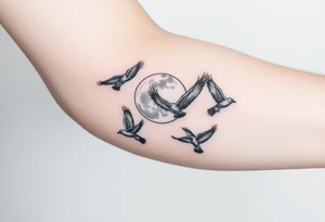 5 birds, the moon, flying tattoo idea