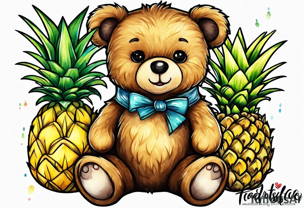 Teddy bear loves pineapple tattoo idea