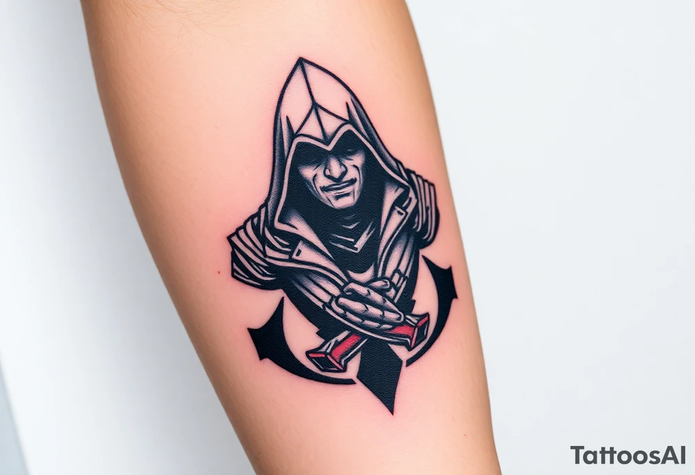 Assassins Creed with Ezio hooded character, no words tattoo idea