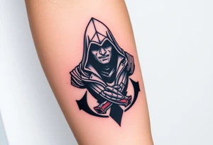 Assassins Creed with Ezio hooded character, no words tattoo idea