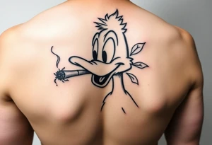Older Daffy duck smoking a cigar of marijuana tattoo idea