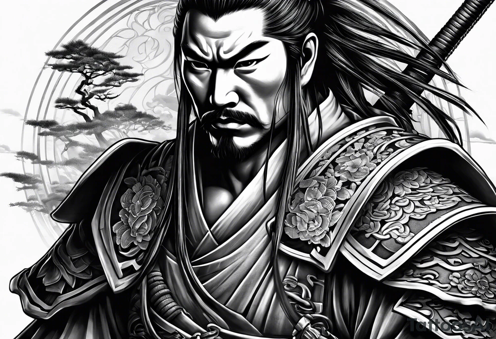 samurai holding sward tattoo idea