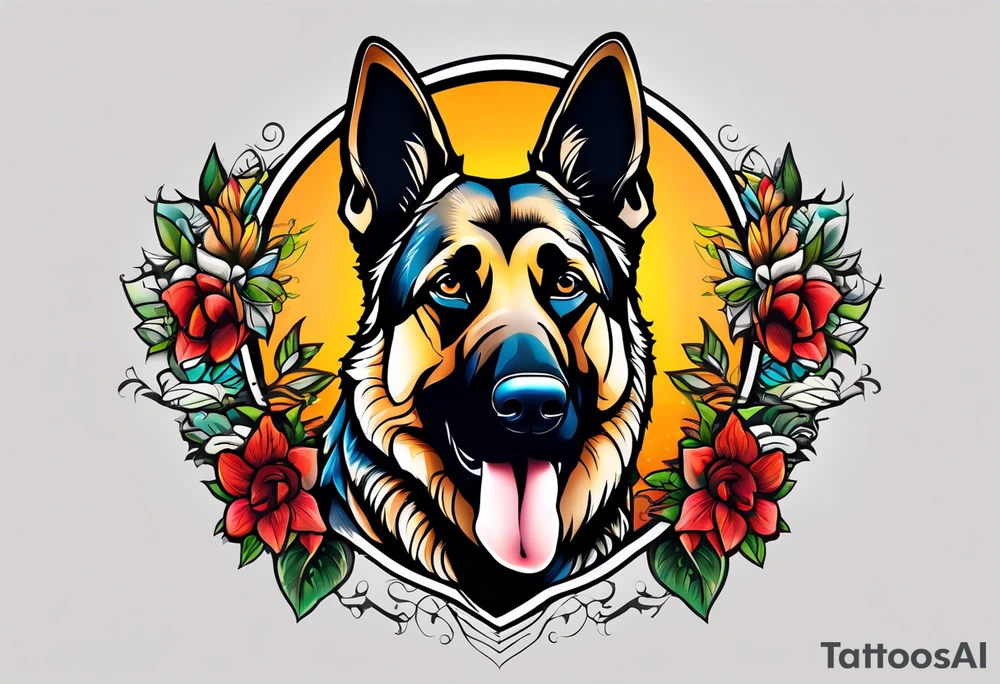 German shepherd dog walking away tattoo idea