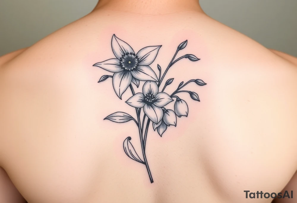 Daffodil,Daisy and lily of the valley intertwined tattoo idea