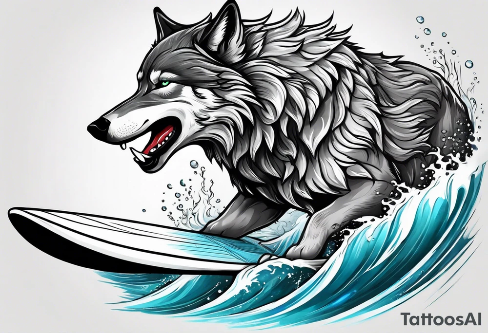 a pack muscular of gray wolves surfing tattoo idea