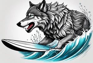 a pack muscular of gray wolves surfing tattoo idea