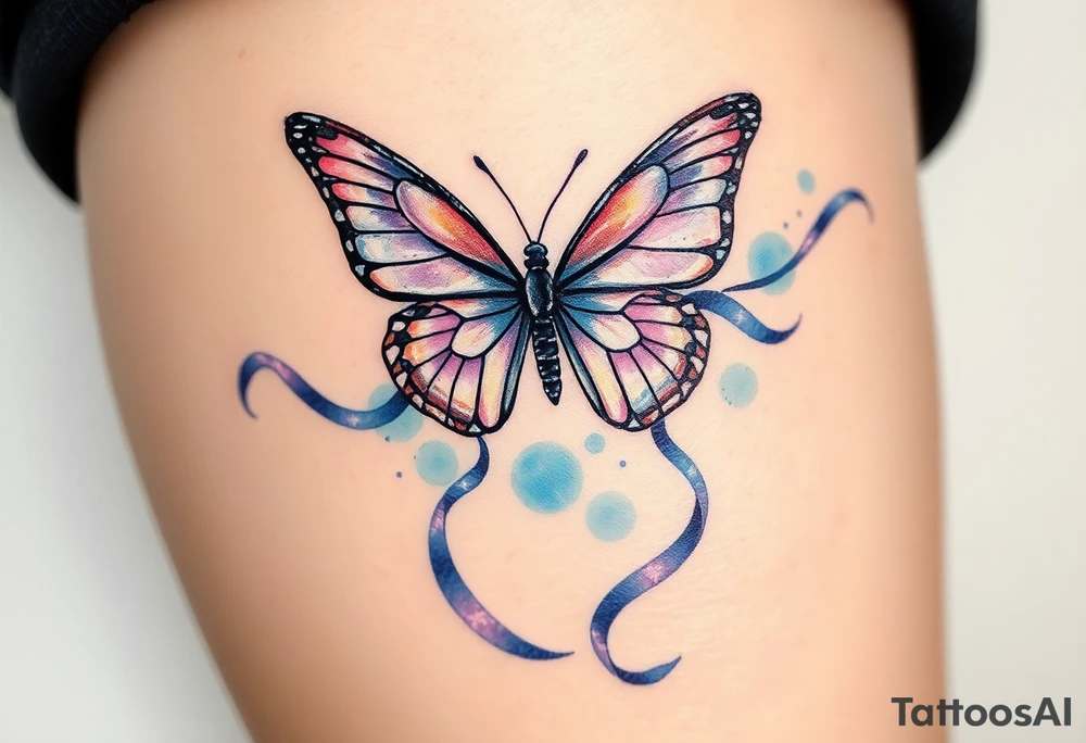 ethereal butterfly with flowing silk ribbons in moonlight tattoo idea