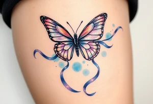 ethereal butterfly with flowing silk ribbons in moonlight tattoo idea