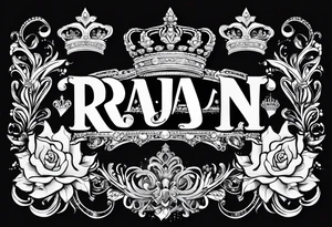 Kids names “Raaj” and “Reign” with the number 11 and crowns for their royalty tattoo idea