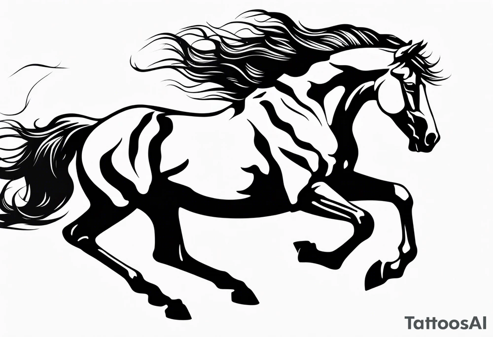Mustang horse running along blood stomping tattoo idea