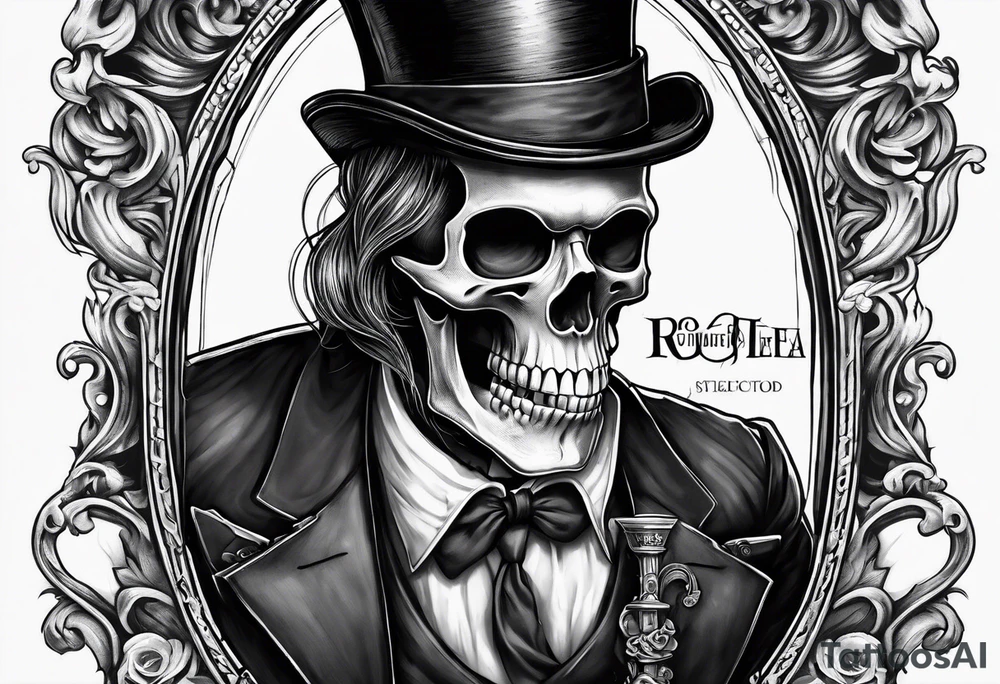 skeleton wearing a top hat holding a bible tattoo idea